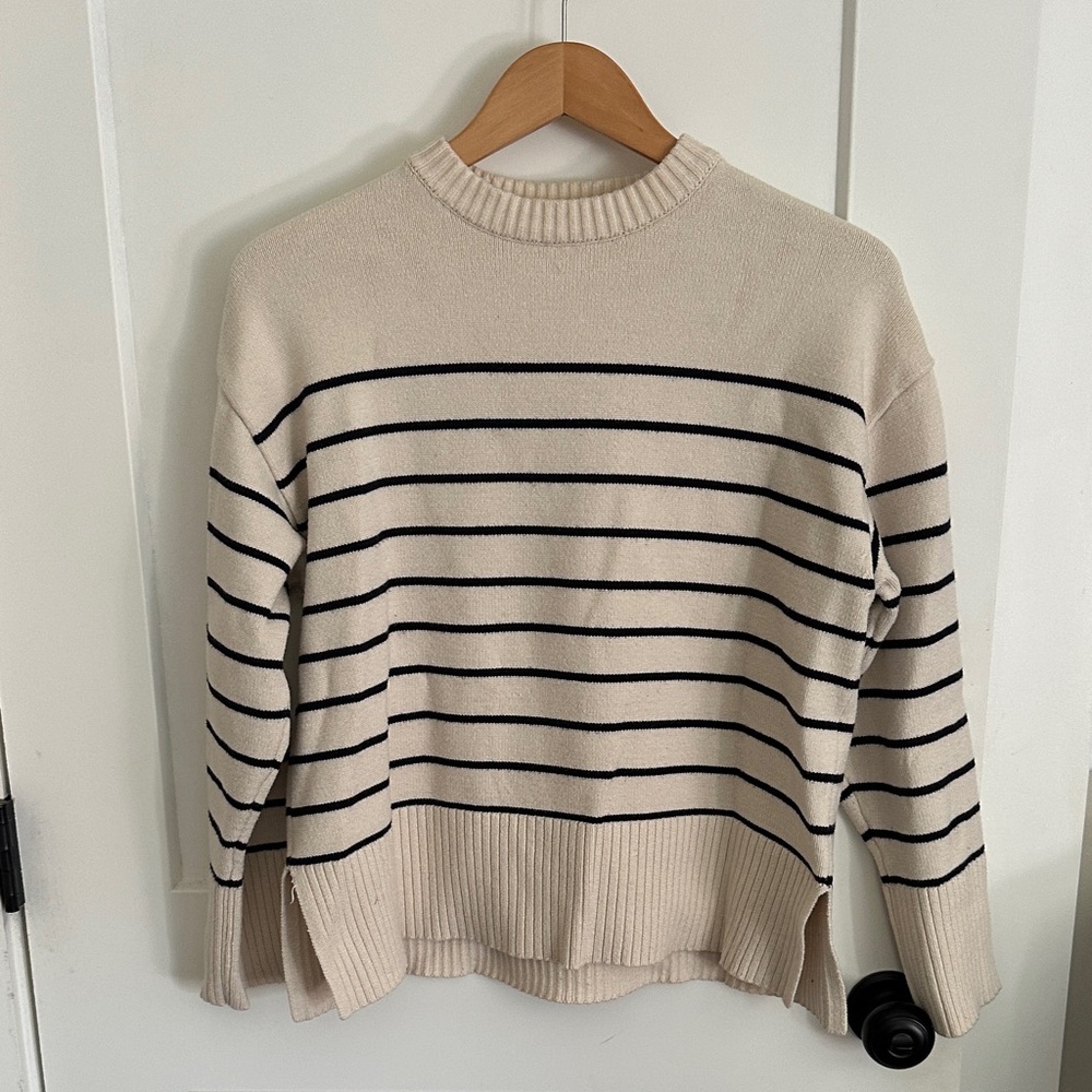 Striped Cream and Black Women's Sweater No Tag But Barely Warn